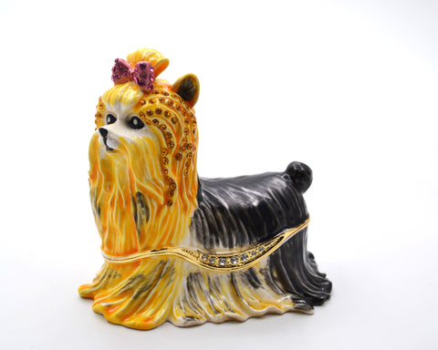 Big Maltese Dog Trinket Box with Austrian Crystals & Enamel
