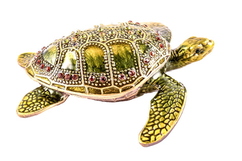Green Sea Turtle Trinket Box Made with Austrian Crystals