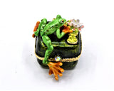 Funny Frog On Floral Trinket Box
