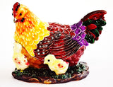 Hen with Chicken Trinket Box Colorful Enamel with Austrian Crystals