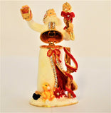 White Dress Santaclause Trinket Box. Hand Painted Enamel & Austrian Crystals