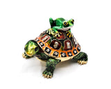 Jeweled Tortoise with Frog Trinket Box. Unusually Made with Austrian Crystals