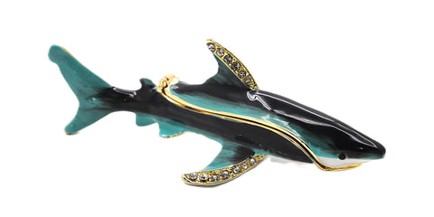 Ciel Shark Trinket Box with Austrian Crystals & Blue Enamel, Gold Plating