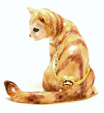 Mystic Cat Trinket Box. Brown White Enamel with Austrian Crystals