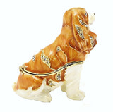 King Charles Dog Trinket Box. Hand Painted Brown Black Enamel Austrian Crystals