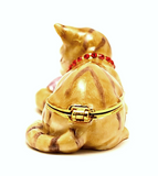 Funny Cat Playing Ball Trinket Box Brown Enamel with Austrian Crystals