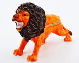 Lion Jeweled Trinket Box. Brown Enamel with Austrian Crystals