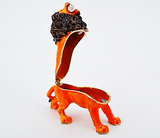 Lion Jeweled Trinket Box. Brown Enamel with Austrian Crystals