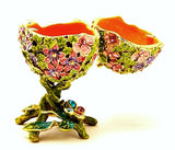 Floral Egg with Butterfly Trinket Box. Colorful Enamel & Austrian Crystals