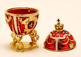 Small Crown Egg Trinket Box with Stand. Red Enamel with Austrian Crystals