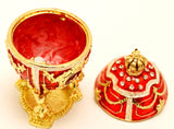 Small Crown Egg Trinket Box with Stand. Red Enamel with Austrian Crystals