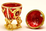 Small Crown Egg Trinket Box with Stand. Red Enamel with Austrian Crystals