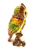 Golden Owl on Branch Trinket Box. Hand Set Austrian Crystals