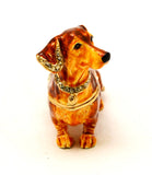 Dachshund Trinket Box Hand Painted Brown Black Enamel & Austrian Crystals
