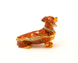 Dachshund Trinket Box Hand Painted Brown Black Enamel & Austrian Crystals