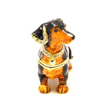 Dachshund Trinket Box Hand Painted Brown Black Enamel & Austrian Crystals
