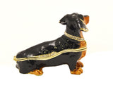 Dachshund Trinket Box Hand Painted Brown Black Enamel & Austrian Crystals