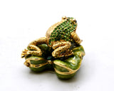 Bejeweled Frog on Lily Pad Trinket Box Made with Austrian Crystals & Enamel