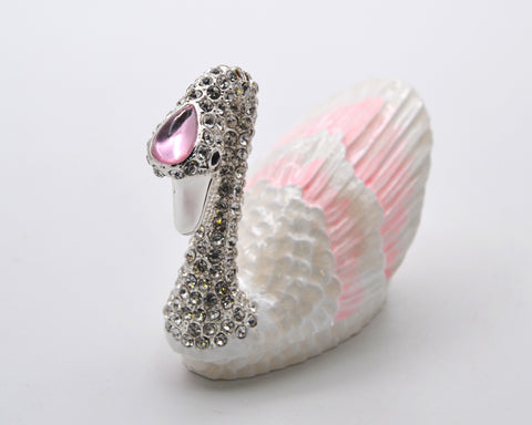 Bejeweled Swan Trinket Box. Hand Painted Enamel & Austrian Crystals with Lots of Details