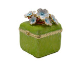 Jeweled Floral Trinket Box. Hand Crafted Square Shape with Enamel & Austrian Crystals