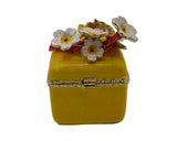 Jeweled Floral Trinket Box. Hand Crafted Square Shape with Enamel & Austrian Crystals
