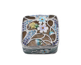 Floral Trinket Box Square Shape. Hand Crafted with Beautiful Floral Design with Austrian Crystals & Enamel