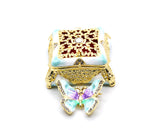 Decorative Trinket Box with Butterfly as Broach. Unique Design with Austrian Crystals & Enamel