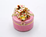 Round Shape Floral Trinket Box. Hand Detailed with Austrian Crystals & Enamel.