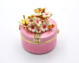 Round Shape Floral Trinket Box. Hand Detailed with Austrian Crystals & Enamel.