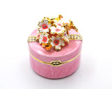 Round Shape Floral Trinket Box. Hand Detailed with Austrian Crystals & Enamel.
