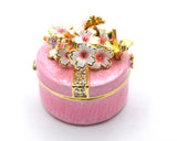 Round Shape Floral Trinket Box. Hand Detailed with Austrian Crystals & Enamel.