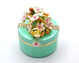 Round Shape Floral Trinket Box. Hand Detailed with Austrian Crystals & Enamel.