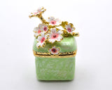 Square Floral Trinket Box. Hand Detailed with Austrian Crystals & Enamel