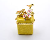 Square Floral Trinket Box. Hand Detailed with Austrian Crystals & Enamel