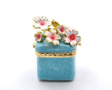 Square Floral Trinket Box. Hand Detailed with Austrian Crystals & Enamel