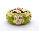 Decorative Oval Floral Trinket Box. Hand Painted Enamel with Austrian Crystals.