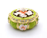 Decorative Oval Floral Trinket Box. Hand Painted Enamel with Austrian Crystals.