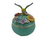 Hummingbird Trinket Box with Flowers. Beautifully Made with Austrian Crystals & Enamel
