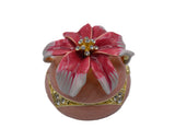 Big Round Floral Trinket Box Made with Austrian Crystals & Enamel with Gold Plating