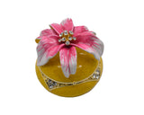 Big Round Floral Trinket Box Made with Austrian Crystals & Enamel with Gold Plating