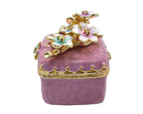 Bejeweled Cherry Blossom Flower Trinket Box. Square Shape Handmade with Austrian Crystals & Enamel