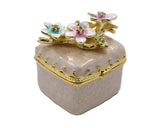Bejeweled Cherry Blossom Flower Trinket Box. Square Shape Handmade with Austrian Crystals & Enamel
