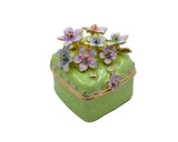 Bejeweled Cherry Blossom Flower Trinket Box. Square Shape Handmade with Austrian Crystals & Enamel