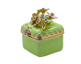 Bejeweled Cherry Blossom Flower Trinket Box. Square Shape Handmade with Austrian Crystals & Enamel