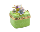 Bejeweled Cherry Blossom Flower Trinket Box. Square Shape Handmade with Austrian Crystals & Enamel