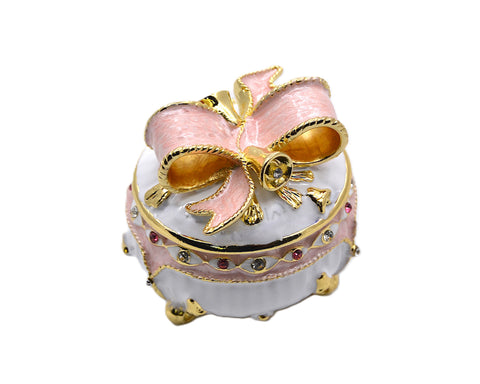 Handmade Pink Bow on Trinket Box. Made With Austrian Crystals & Enamel Gold Plated