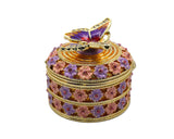Butterfly on Round Floral Trinket Box. Hand Crafted with Enamel & Austrian Crystals