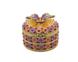 Butterfly on Round Floral Trinket Box. Hand Crafted with Enamel & Austrian Crystals