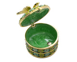 Butterfly on Round Floral Trinket Box. Hand Crafted with Enamel & Austrian Crystals