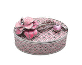 Big Oval Shape Trinket Box with Rose Flower. Beautifully Made by Hand with Austrian Crystals & Enamel